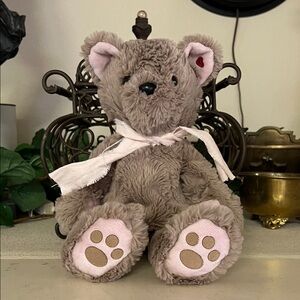 Renae and Kae Adorable Plush Teddy Bear with Red Heart Ear and Pink Paws